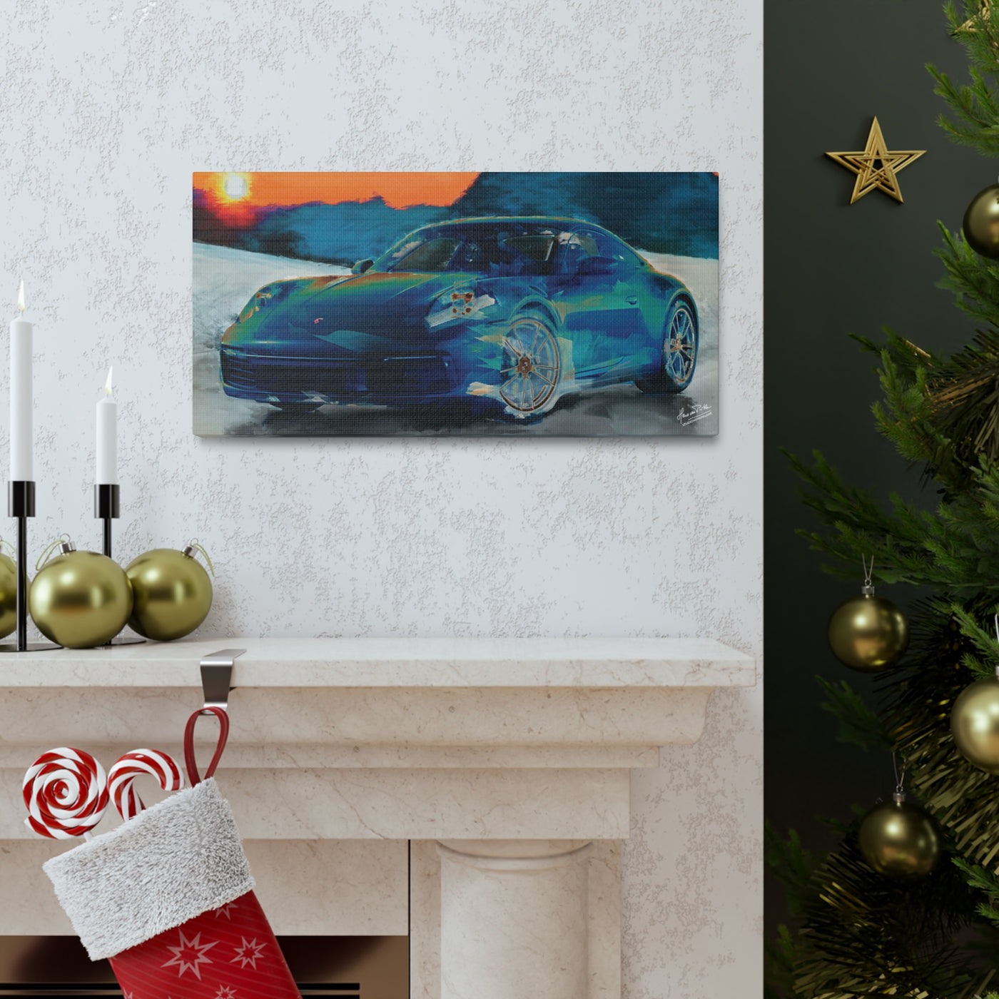 Porsche Wall Art on Canvas Print Gallery Wrapped - Gorgeous Porsche 911 Carrera Wall Art - Set in the mountains with a Sunset - Home Decor
