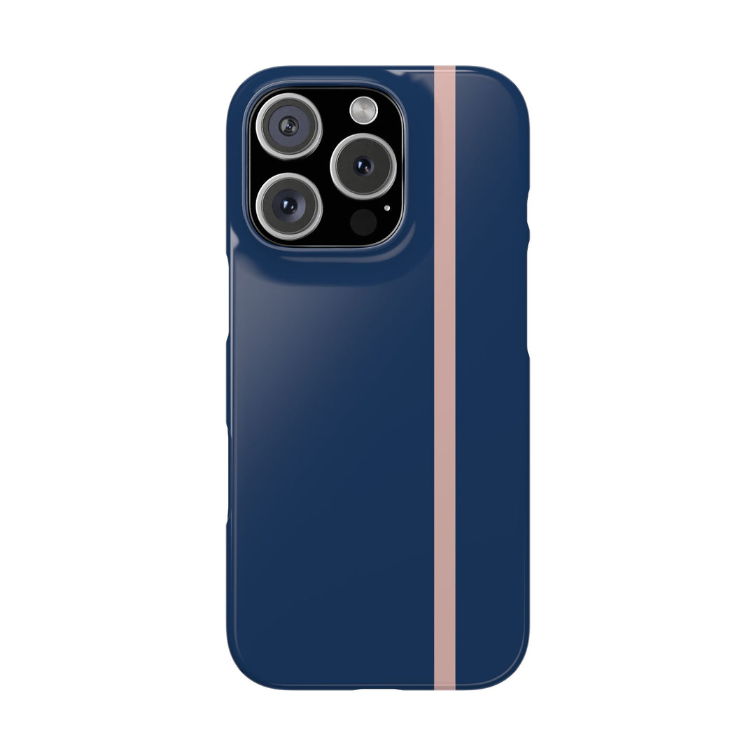 Sleek Navy Blue Pink Stripe Snap Phone Case for iPhone 18 17 16 15 14 13 Pro Max, Samsung Galaxy S26 S25 Ultra Lightweight Cute Phone Case - Studio40ParkLane