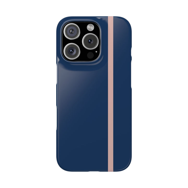 Sleek Navy Blue Pink Stripe Snap Phone Case for iPhone 18 17 16 15 14 13 Pro Max, Samsung Galaxy S26 S25 Ultra Lightweight Cute Phone Case - Studio40ParkLane