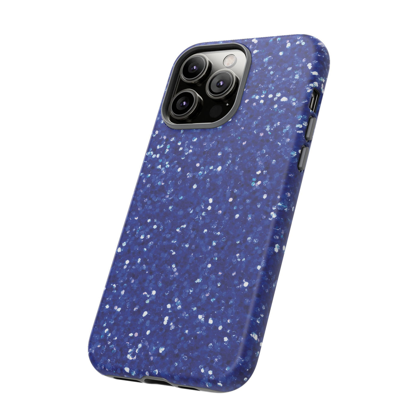 Chic Blue Faux Play on Glitter Effect Cute Phone Case, for IPhone 16 pro Max | Iphone 15, Iphone 14, IPhone 13 Case, 11 8 7, Samsung Galaxy S24, S23, S22, S21, 2 Layer Protection