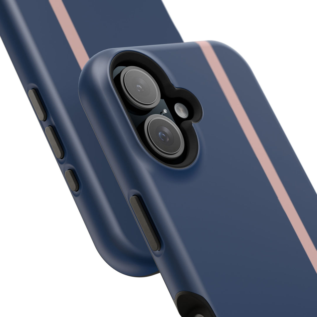 MagSafe Navy Blue Blush Pink Stripe Tough Phone Case iPhone 18 17 16 15 14 13 Pro Max Samsung Galaxy S26 Dual Layer Modern Luxury Cover - Studio40ParkLane