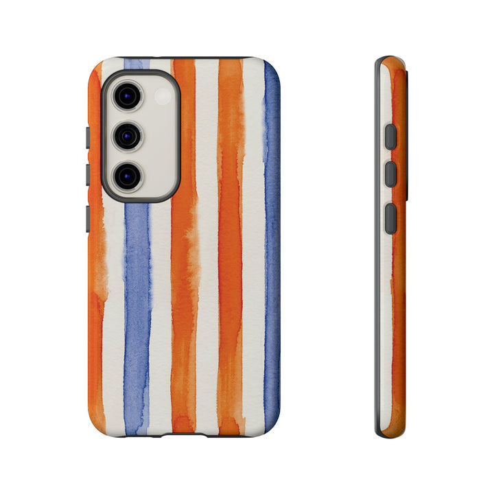 Tough Cute Blue Orange Stripes Phone Case, for IPhone 17 Pro Max | Iphone 17 Air, Iphone 16, IPhone 15, 14 13 12, Samsung Galaxy S26, S25, S24, S23 - Studio40ParkLane