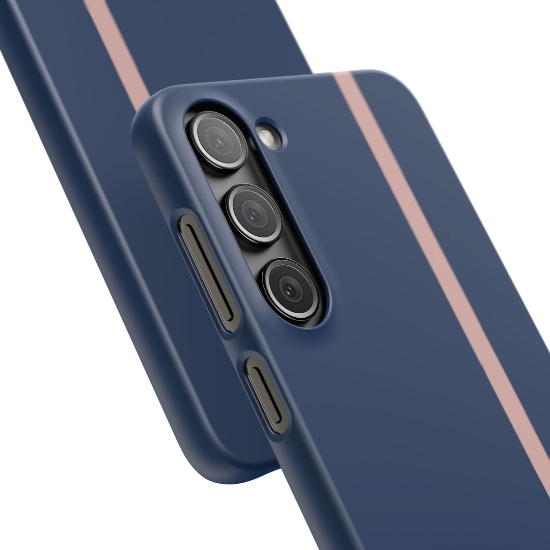 Sleek Navy Blue Pink Stripe Snap Phone Case for iPhone 18 17 16 15 14 13 Pro Max, Samsung Galaxy S26 S25 Ultra Lightweight Cute Phone Case - Studio40ParkLane
