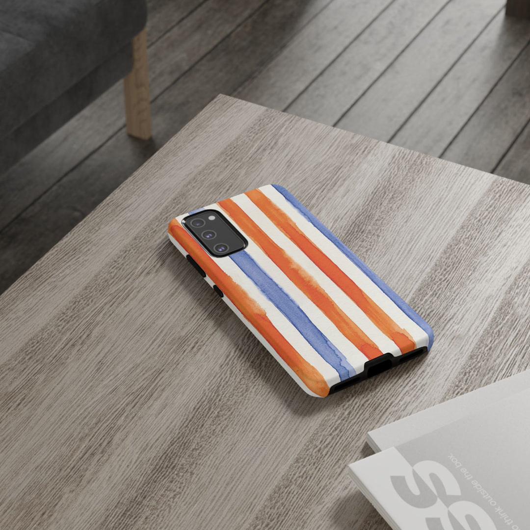 Tough Cute Blue Orange Stripes Phone Case, for IPhone 17 Pro Max | Iphone 17 Air, Iphone 16, IPhone 15, 14 13 12, Samsung Galaxy S26, S25, S24, S23 - Studio40ParkLane