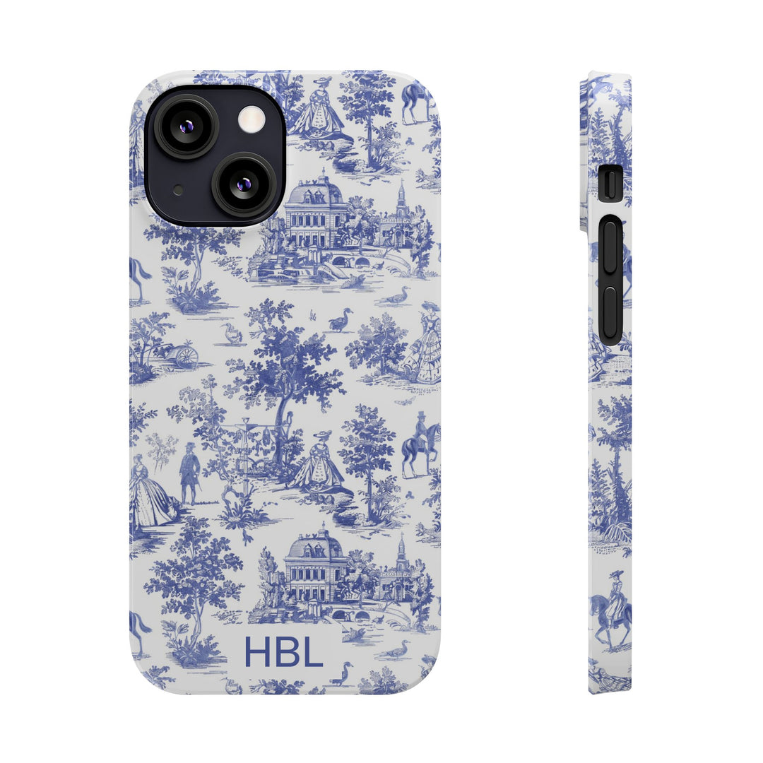 Slim Personalized Slim Blue Vintage French Toile Cute Phone Cases for Iphone 16 Pro Max | iPhone 15 Case | iPhone 15 Pro Max Case, Iphone 14, Iphone 14 Pro Max, Iphone 13 12 11 8 7 - Studio40ParkLane