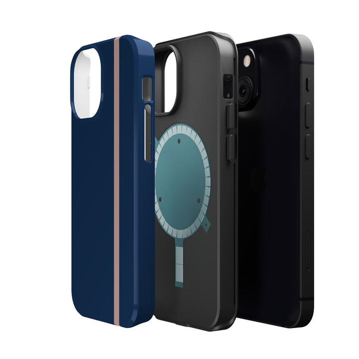 MagSafe Navy Blue Blush Pink Stripe Tough Phone Case iPhone 18 17 16 15 14 13 Pro Max Samsung Galaxy S26 Dual Layer Modern Luxury Cover - Studio40ParkLane
