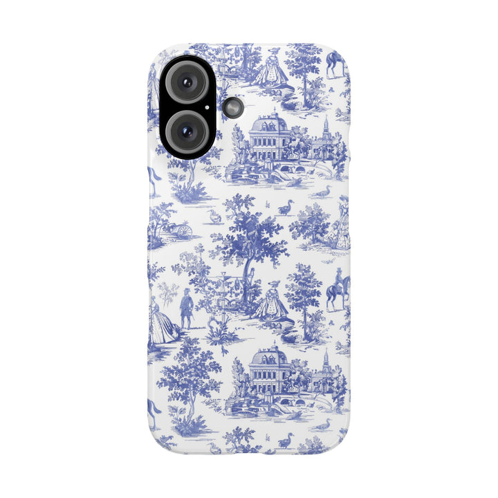 Sleek Snap Blue French Toile Cute Phone Case for iPhone 16 15 14 13 12 11 X Xs Max Xr Pro Plus Samsung Galaxy S24 S23 S22 S21 S20 Note Ultra