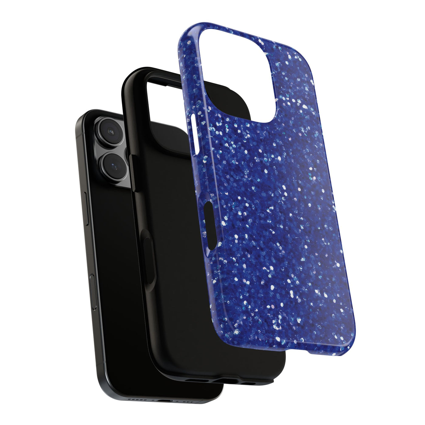 Chic Blue Faux Play on Glitter Effect Cute Phone Case, for IPhone 16 pro Max | Iphone 15, Iphone 14, IPhone 13 Case, 11 8 7, Samsung Galaxy S24, S23, S22, S21, 2 Layer Protection