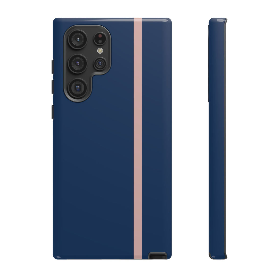 Tough Phone Case Navy Blue Orange Stripe iPhone 18 17 16 15 14 13 12 Pro Max Plus, Samsung Galaxy S26 S25 S24 Ultra Cute Preppy Sport - Studio40ParkLane