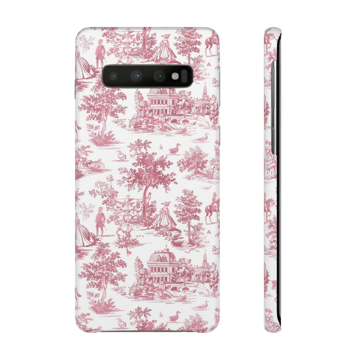 Sleek Snap Pink French Toile Cute Phone Case for iPhone 16 15 14 13 12 11 X Xs Max Xr Pro Plus Samsung Galaxy S24 S23 S22 S21 S20 Note Ultra