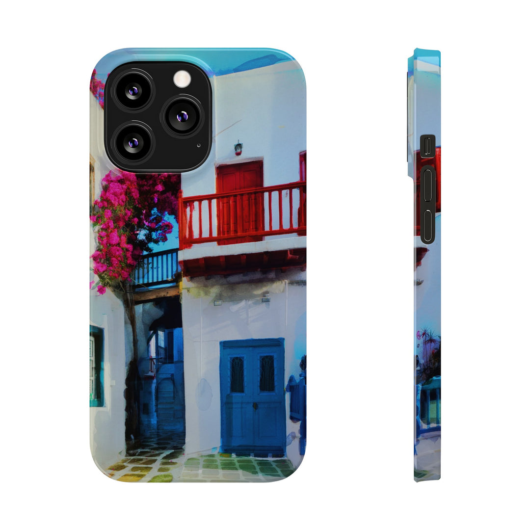 Slim Cute Phone Cases for Iphone | iPhone 15 Case | iPhone 15 Pro Max Case, Iphone 14, Iphone 14 Pro Max, Iphone 13, Colorful Greek Alley Watercolor - Studio40ParkLane