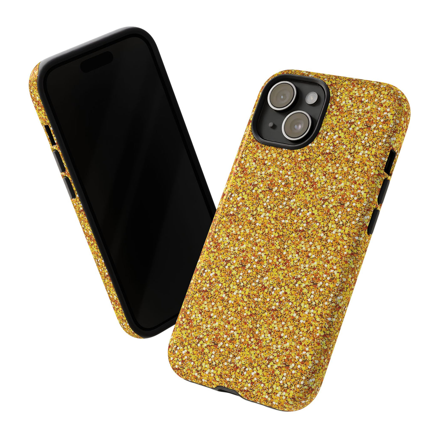 Chic Gold Faux Play on Glitter Effect Cute Phone Case, for IPhone 16 pro Max | Iphone 15, Iphone 14, IPhone 13 Case, 11 8 7, Samsung Galaxy S24, S23, S22, S21, 2 Layer Protection