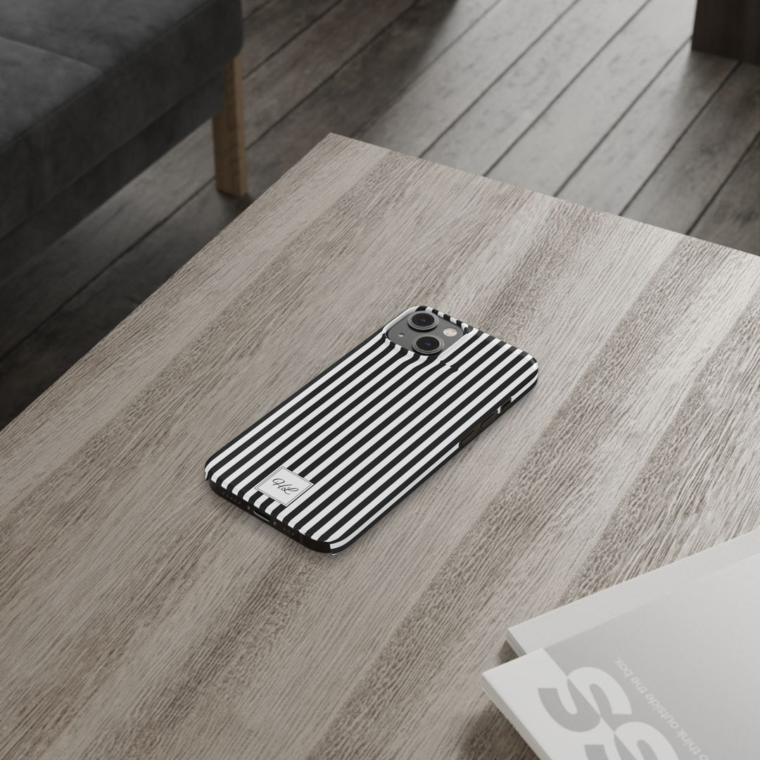 Slim Custom Personalized Black White Striped Phone Case for Iphone 16 - | iPhone 15 Pro Max Case | iPhone 14 Case Iphone 13 12 11 10 9 8 - Studio40ParkLane