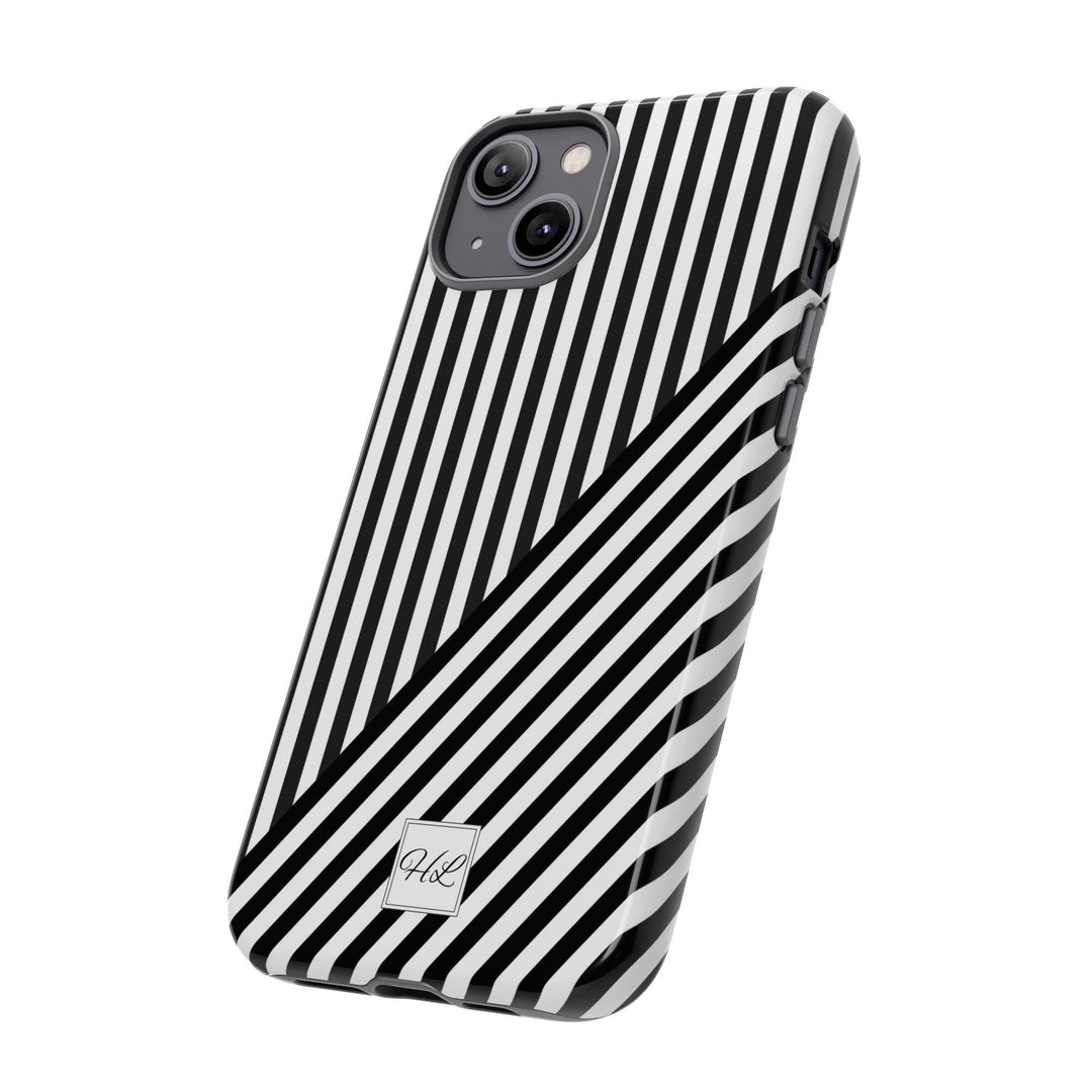 Custom Personalized Aesthetic Stripes Black White Tough Phone Case - For iPhone 17 Pro Max iPhone 16 Pro iPhone 15 Iphone 14 Plus 13 12 11 - Studio40ParkLane