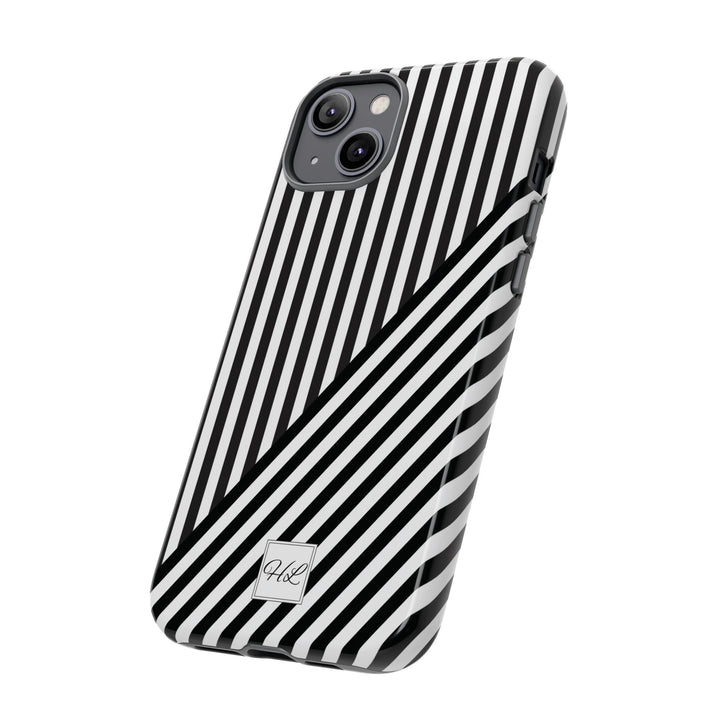 Custom Personalized Aesthetic Stripes Black White Tough Phone Case - For iPhone 17 Pro Max iPhone 16 Pro iPhone 15 Iphone 14 Plus 13 12 11 - Studio40ParkLane