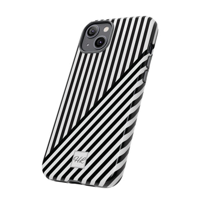 Custom Personalized Aesthetic Stripes Black White Tough Phone Case - For iPhone 17 Pro Max iPhone 16 Pro iPhone 15 Iphone 14 Plus 13 12 11 - Studio40ParkLane