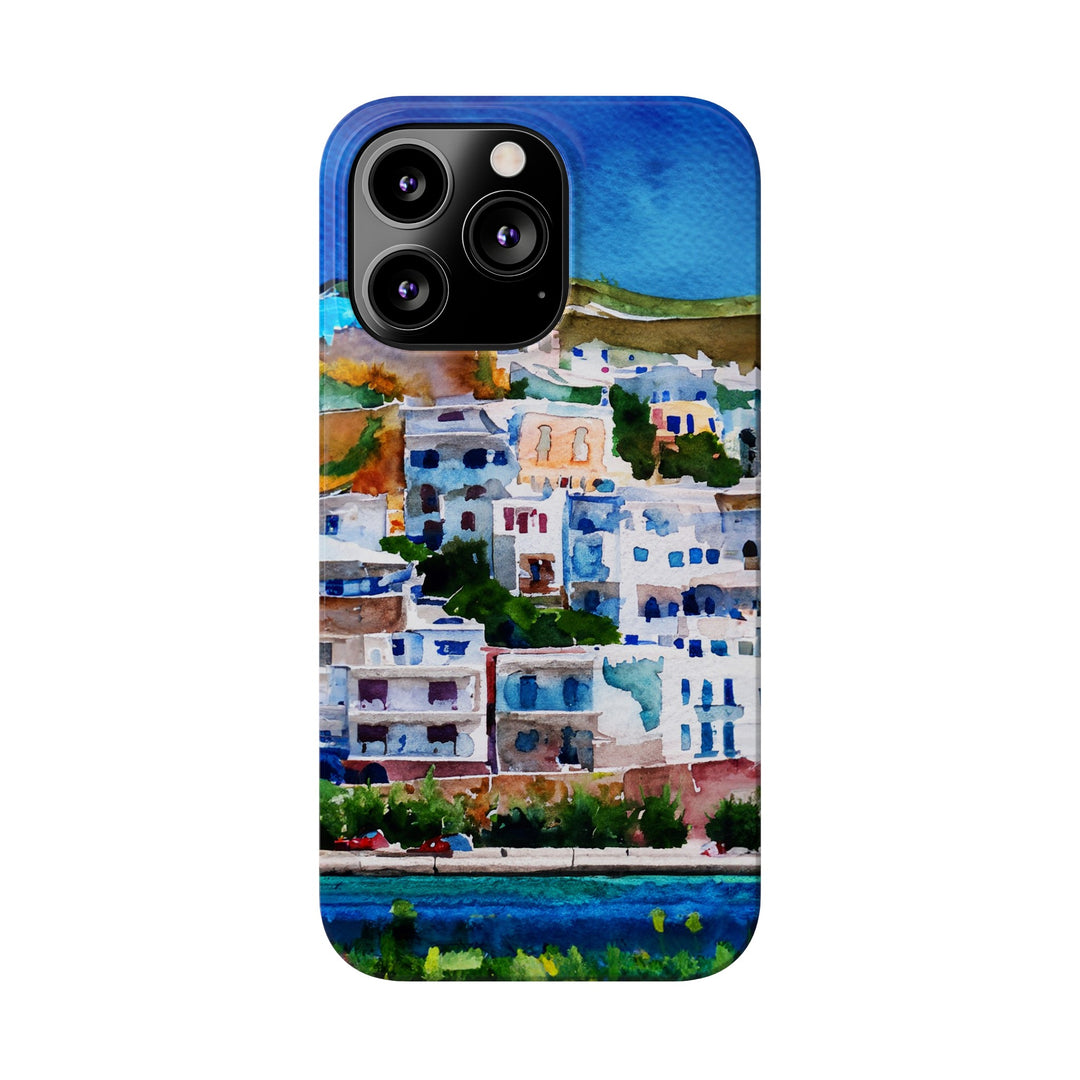 Slim Cute Phone Cases for Iphone | iPhone 15 Case | iPhone 15 Pro Max Case, Iphone 14, Iphone 14 Pro Max, Iphone 13, Colorful Greek House Watercolor - Studio40ParkLane