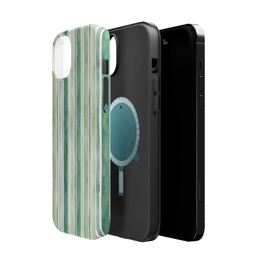 Aesthetic Tough Magsafe Green Stripes Watercolor Phone Case - For iPhone 17 Pro Max iPhone 16 Pro iPhone 15 Iphone 14 Plus 13 Pro 12 11 10 - Studio40ParkLane