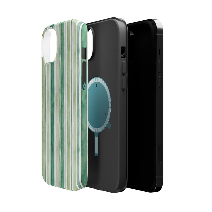Aesthetic Tough Magsafe Green Stripes Watercolor Phone Case - For iPhone 17 Pro Max iPhone 16 Pro iPhone 15 Iphone 14 Plus 13 Pro 12 11 10 - Studio40ParkLane
