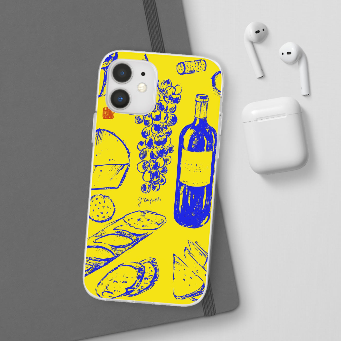 Cute Flexi Phone Cases, French Food Wine Yellow Blue, Compatible with Samsung Galaxy S23, Samsung S22, Samsung S21, Samsung S20, Galaxy S20 Ultra