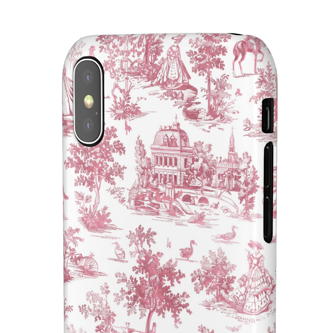 Sleek Snap Pink French Toile Cute Phone Case for iPhone 16 15 14 13 12 11 X Xs Max Xr Pro Plus Samsung Galaxy S24 S23 S22 S21 S20 Note Ultra