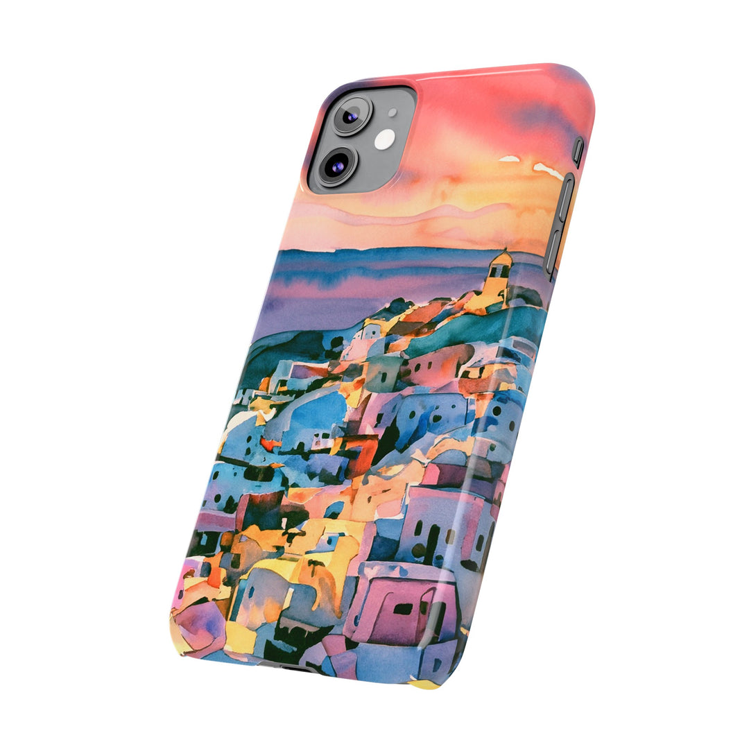Slim Cute Phone Cases for Iphone | iPhone 15 Case | iPhone 15 Pro Max Case, Iphone 14, Iphone 14 Pro Max, Iphone 13, Colorful Greek House Watercolor - Studio40ParkLane