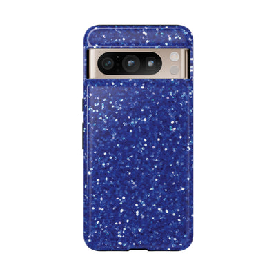 Chic Blue Faux Play on Glitter Effect Cute Phone Case, for IPhone 16 pro Max | Iphone 15, Iphone 14, IPhone 13 Case, 11 8 7, Samsung Galaxy S24, S23, S22, S21, 2 Layer Protection