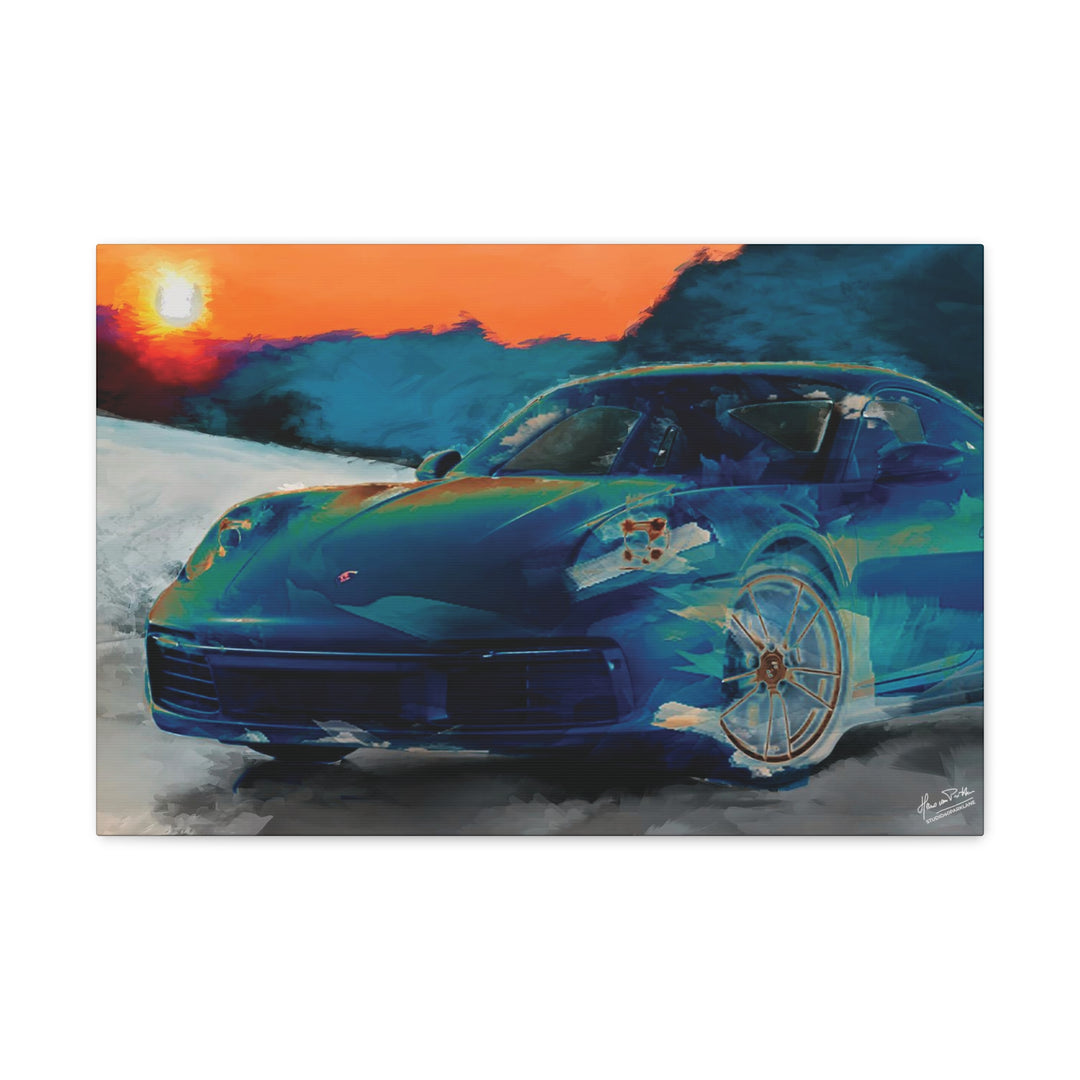 Porsche Wall Art on Canvas Print Gallery Wrapped - Gorgeous Porsche 911 Carrera Wall Art - Set in the mountains with a Sunset - Home Decor - Studio40ParkLane