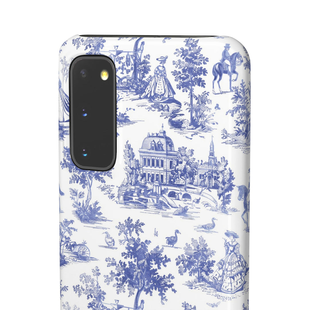 Sleek Snap Blue French Toile Cute Phone Case for iPhone 16 15 14 13 12 11 X Xs Max Xr Pro Plus Samsung Galaxy S24 S23 S22 S21 S20 Note Ultra