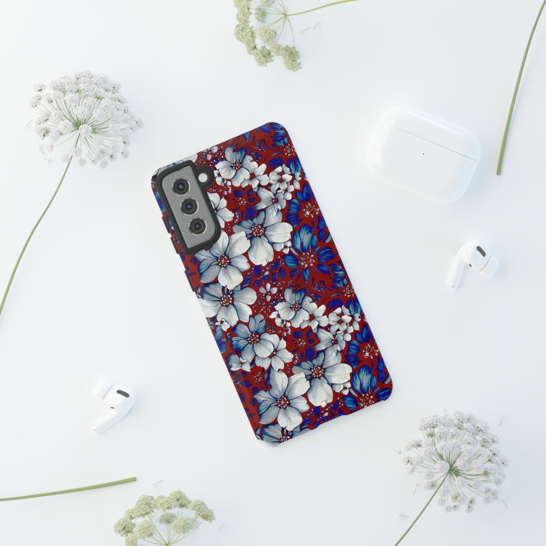 Cute Samsung Phone Case | Aesthetic Samsung Phone Case | Galaxy S23, S22, S21, S20 | Red Blue Flowers, Protective Phone Case - Studio40ParkLane