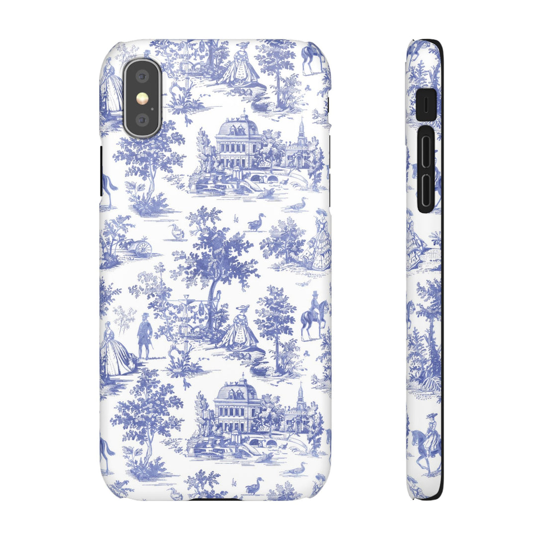 Sleek Snap Blue French Toile Cute Phone Case for iPhone 16 15 14 13 12 11 X Xs Max Xr Pro Plus Samsung Galaxy S24 S23 S22 S21 S20 Note Ultra
