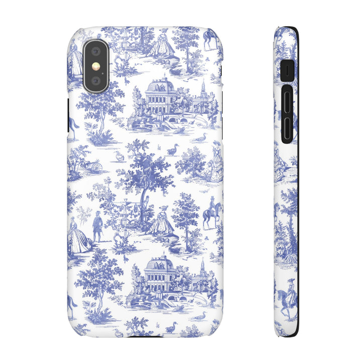 Sleek Snap Blue French Toile Cute Phone Case for iPhone 16 15 14 13 12 11 X Xs Max Xr Pro Plus Samsung Galaxy S24 S23 S22 S21 S20 Note Ultra
