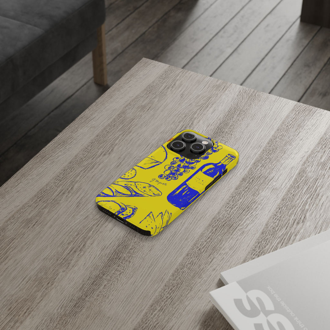 Slim Cute Phone Cases for Iphone | iPhone 15 Case | iPhone 15 Pro Max Case, Iphone 14, Iphone 14 Pro Max, Iphone 13, French Food Wine Yellow Blue - Studio40ParkLane