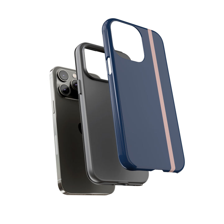 Tough Phone Case Navy Blue Orange Stripe iPhone 18 17 16 15 14 13 12 Pro Max Plus, Samsung Galaxy S26 S25 S24 Ultra Cute Preppy Sport - Studio40ParkLane