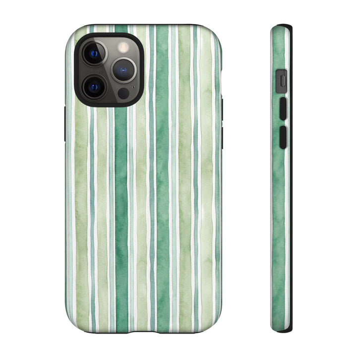 Aesthetic Tough Green Watercolor Stripes Premium Phone Case - For iPhone 17 Pro Max iPhone 16 Pro iPhone 15 Iphone 14 Plus 13 Pro 12 11 10 - Studio40ParkLane