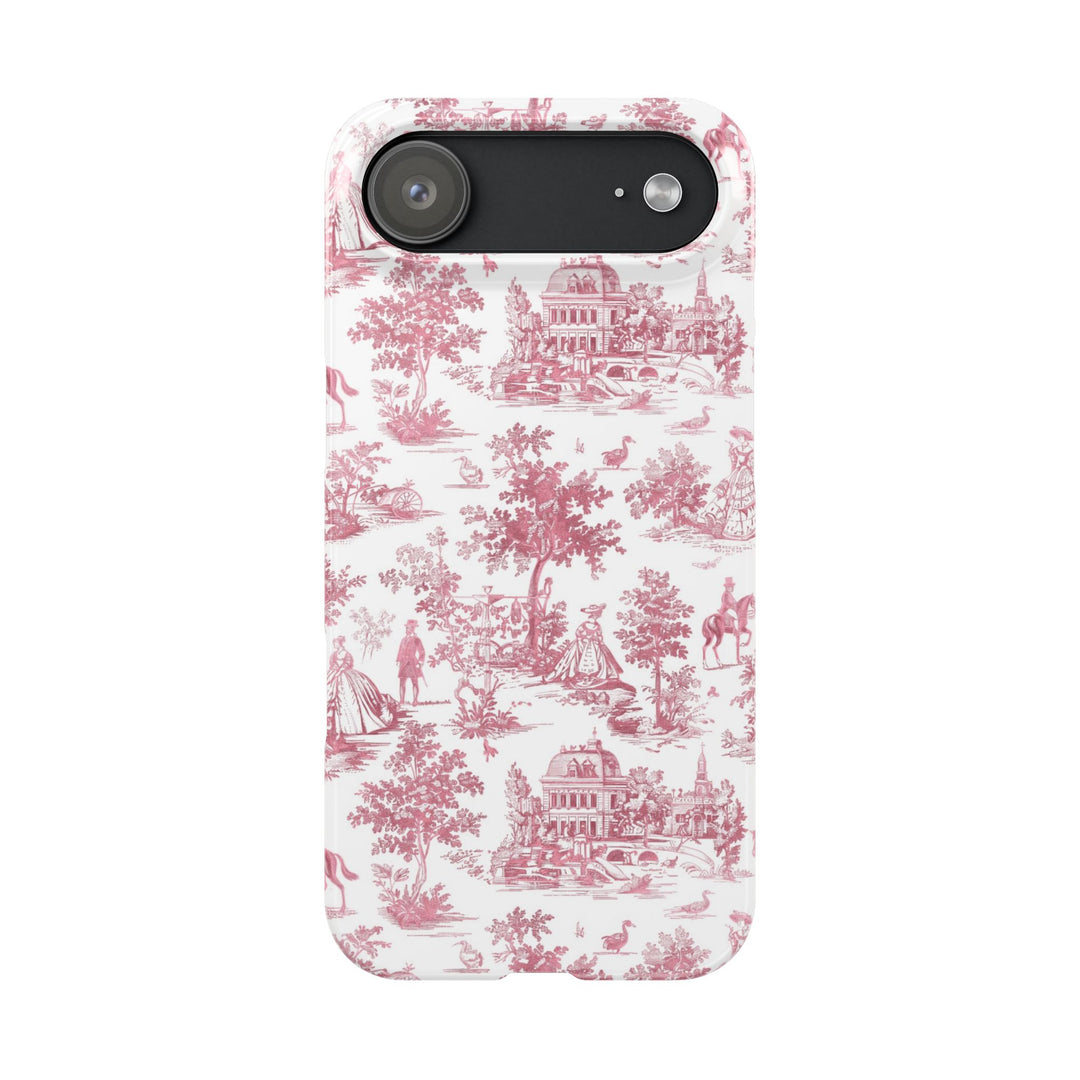 Slim Pink Vintage French Toile Cute Phone Cases for Iphone 16 Pro Max | iPhone 15 Case | iPhone 15 Pro Max Case, Iphone 14, Iphone 14 Pro Max, Iphone 13 12 11 8 7 - Studio40ParkLane