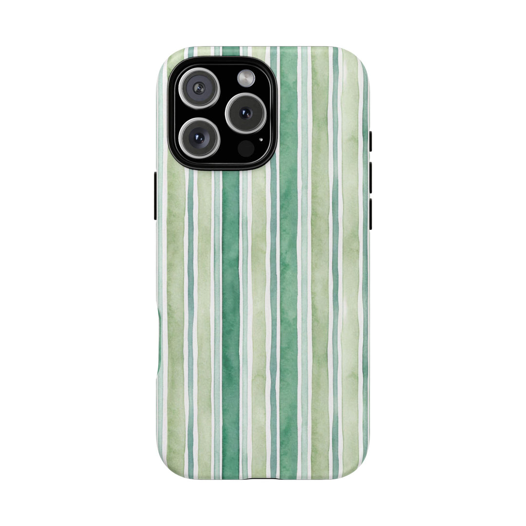 Aesthetic Tough Green Watercolor Stripes Premium Phone Case - For iPhone 17 Pro Max iPhone 16 Pro iPhone 15 Iphone 14 Plus 13 Pro 12 11 10 - Studio40ParkLane