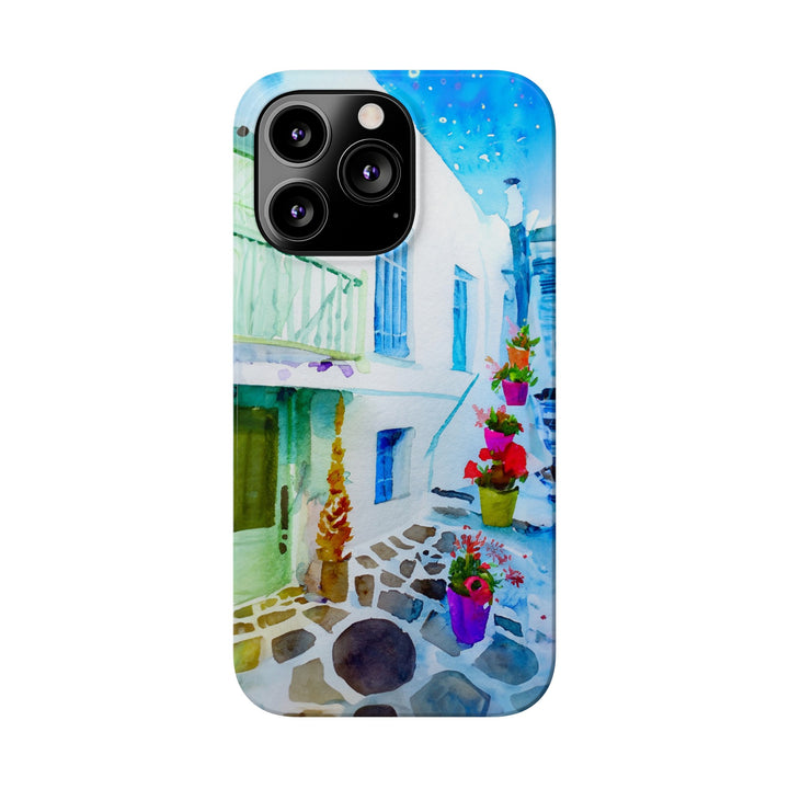Slim Cute Phone Cases for Iphone | iPhone 15 Case | iPhone 15 Pro Max Case, Iphone 14, Iphone 14 Pro Max, Iphone 13, Colorful Greek Alley Watercolor - Studio40ParkLane