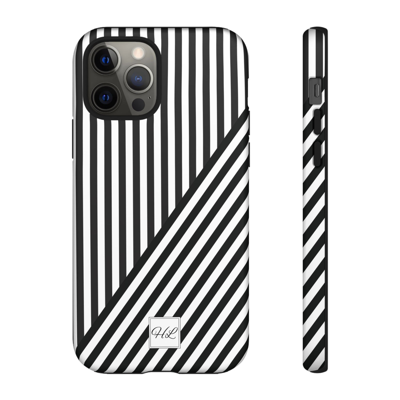 Custom Personalized Aesthetic Stripes Black White Tough Phone Case - For iPhone 17 Pro Max iPhone 16 Pro iPhone 15 Iphone 14 Plus 13 12 11 - Studio40ParkLane