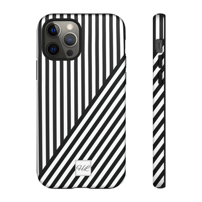 Custom Personalized Aesthetic Stripes Black White Tough Phone Case - For iPhone 17 Pro Max iPhone 16 Pro iPhone 15 Iphone 14 Plus 13 12 11 - Studio40ParkLane