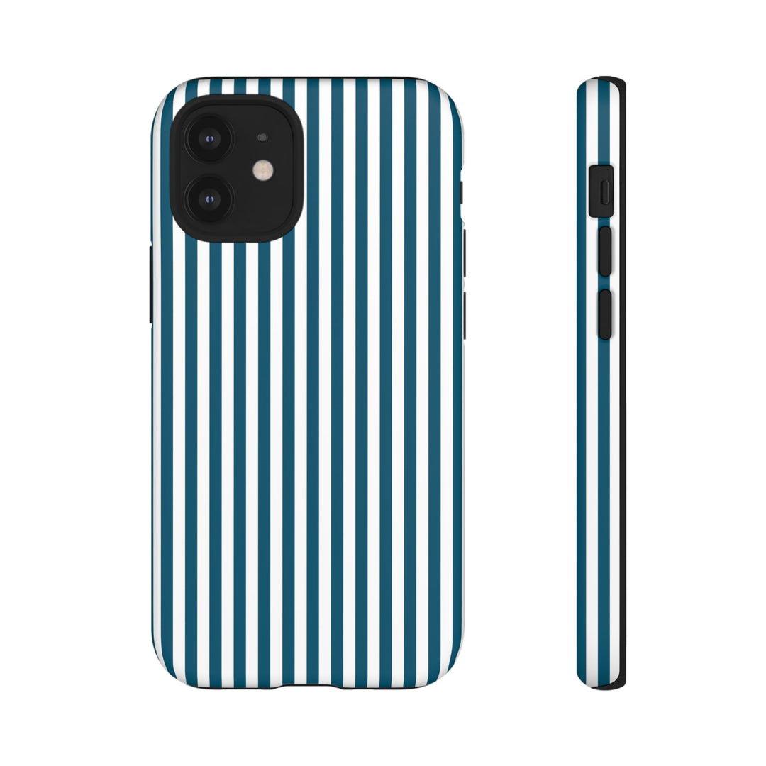 Tough Premium Teal Blue Stripes Phone Case Gift for Her - For Apple iPhone 16 Pro Max 16e iPhone 15 Pro iPhone Iphone 14 Plus 13 Pro 12 SE XR - Studio40ParkLane