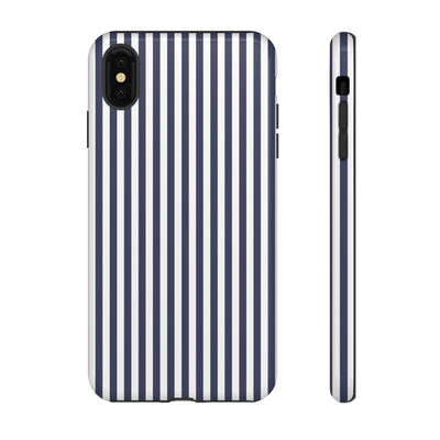 Tough Premium Navy Blue Stripes Phone Case Gift for Her - For Apple iPhone 16 Pro Max 16e iPhone 15 Pro iPhone Iphone 14 Plus 13 Pro 12 SE XR - Studio40ParkLane