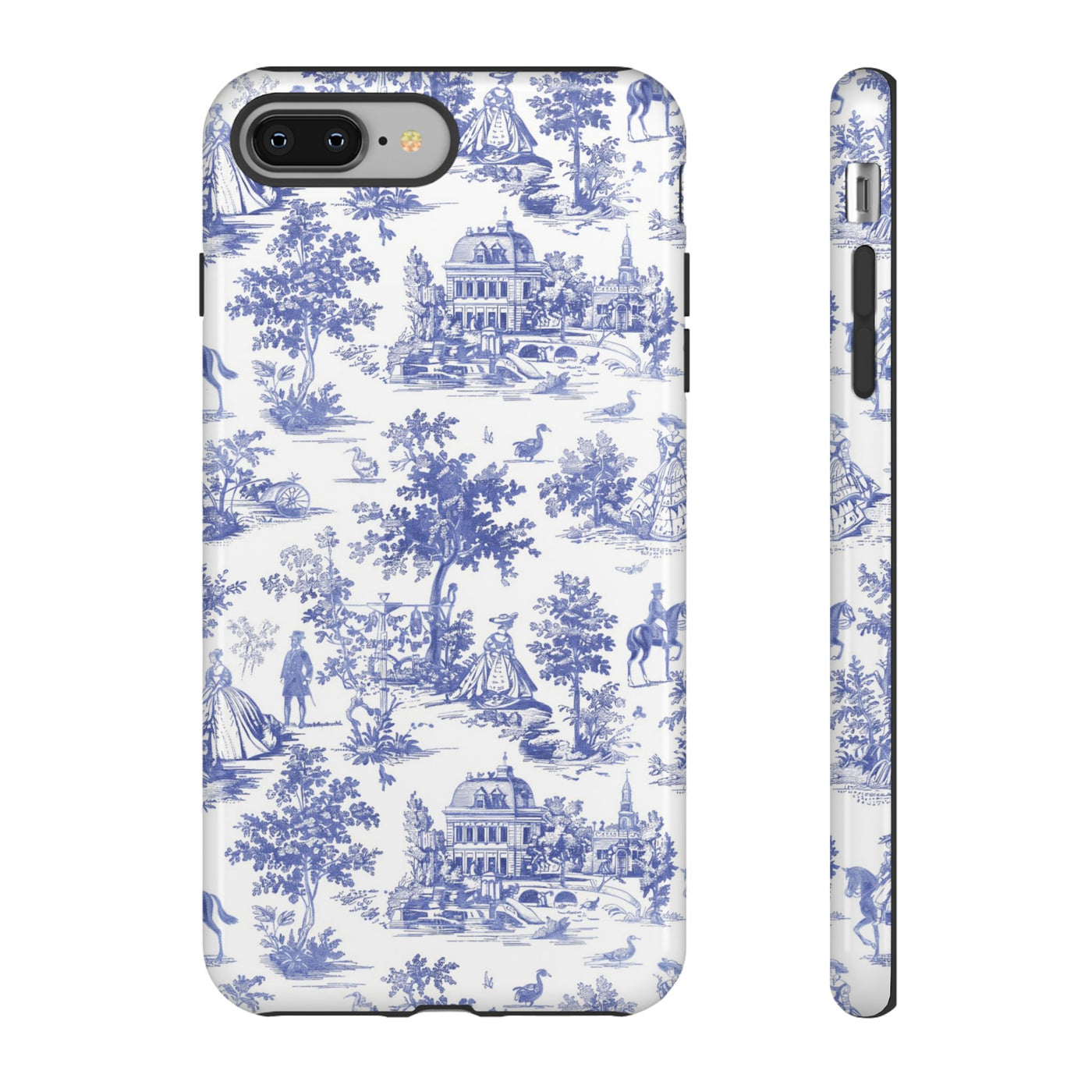 Premium Tough Blue French Toile Gift for Her Cute Phone Cases for Samsung and Iphone, 16, 15, 14, S24, S23, S22, S21, S20, Plus, Ultra, Pro