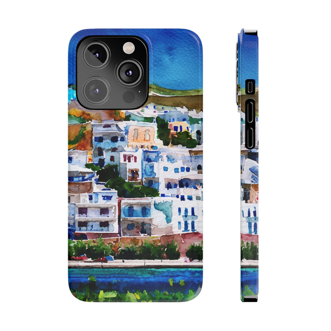 Slim Cute Phone Cases for Iphone | iPhone 15 Case | iPhone 15 Pro Max Case, Iphone 14, Iphone 14 Pro Max, Iphone 13, Colorful Greek House Watercolor - Studio40ParkLane