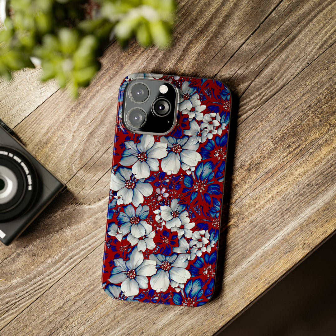 Slim Cute Phone Cases for Iphone - | iPhone 15 Case | iPhone 15 Pro Max Case, Iphone 14 Case, Iphone 14 Pro Max, Iphone 13, Red Blue Flowers - Studio40ParkLane