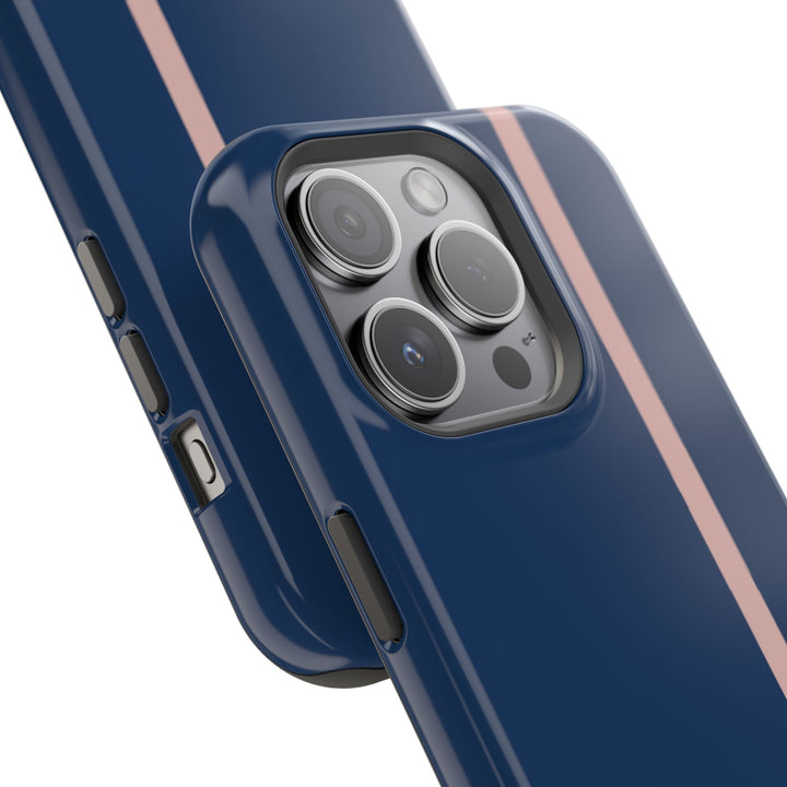 MagSafe Navy Blue Blush Pink Stripe Tough Phone Case iPhone 18 17 16 15 14 13 Pro Max Samsung Galaxy S26 Dual Layer Modern Luxury Cover - Studio40ParkLane