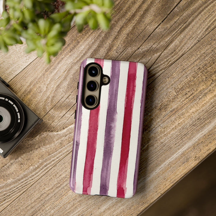 Tough Cute Wine Red Purple Stripes Phone Case, for IPhone 17 Pro Max | Iphone 17 Air, Iphone 16, IPhone 15, 14 13 12, Samsung Galaxy S26, S25, S24, S23 - Studio40ParkLane