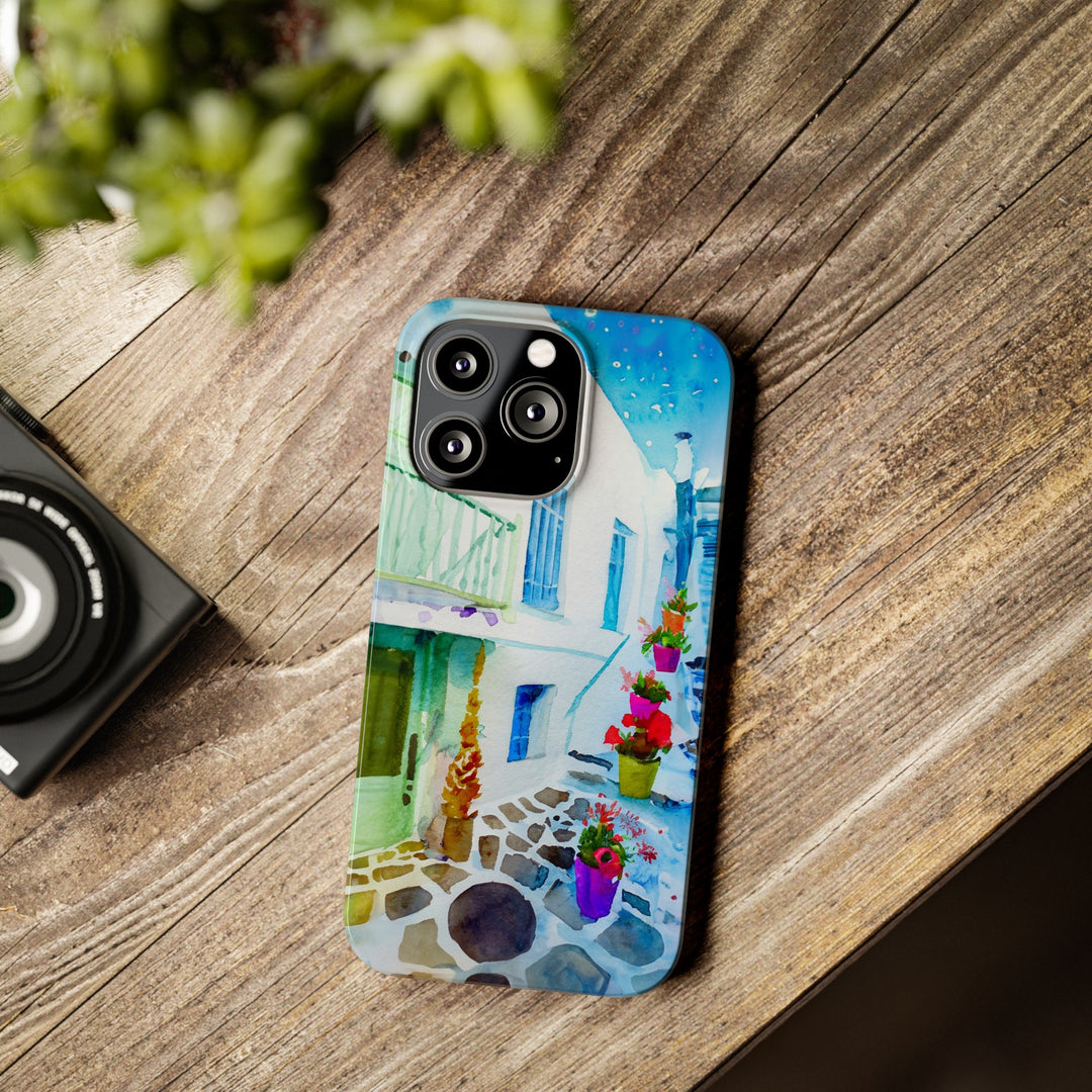 Slim Cute Phone Cases for Iphone | iPhone 15 Case | iPhone 15 Pro Max Case, Iphone 14, Iphone 14 Pro Max, Iphone 13, Colorful Greek Alley Watercolor - Studio40ParkLane