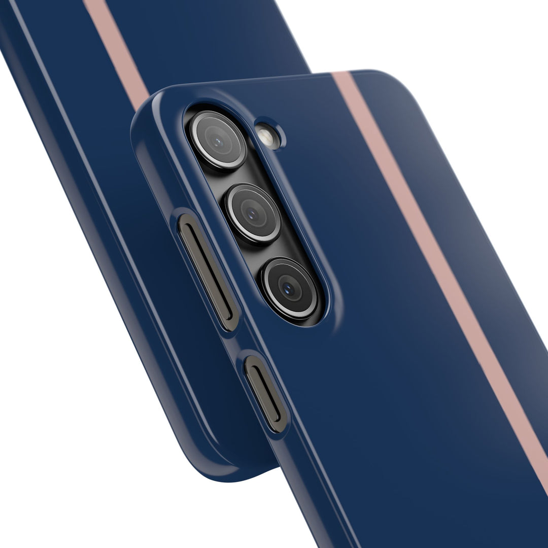 Sleek Navy Blue Pink Stripe Snap Phone Case for iPhone 18 17 16 15 14 13 Pro Max, Samsung Galaxy S26 S25 Ultra Lightweight Cute Phone Case - Studio40ParkLane