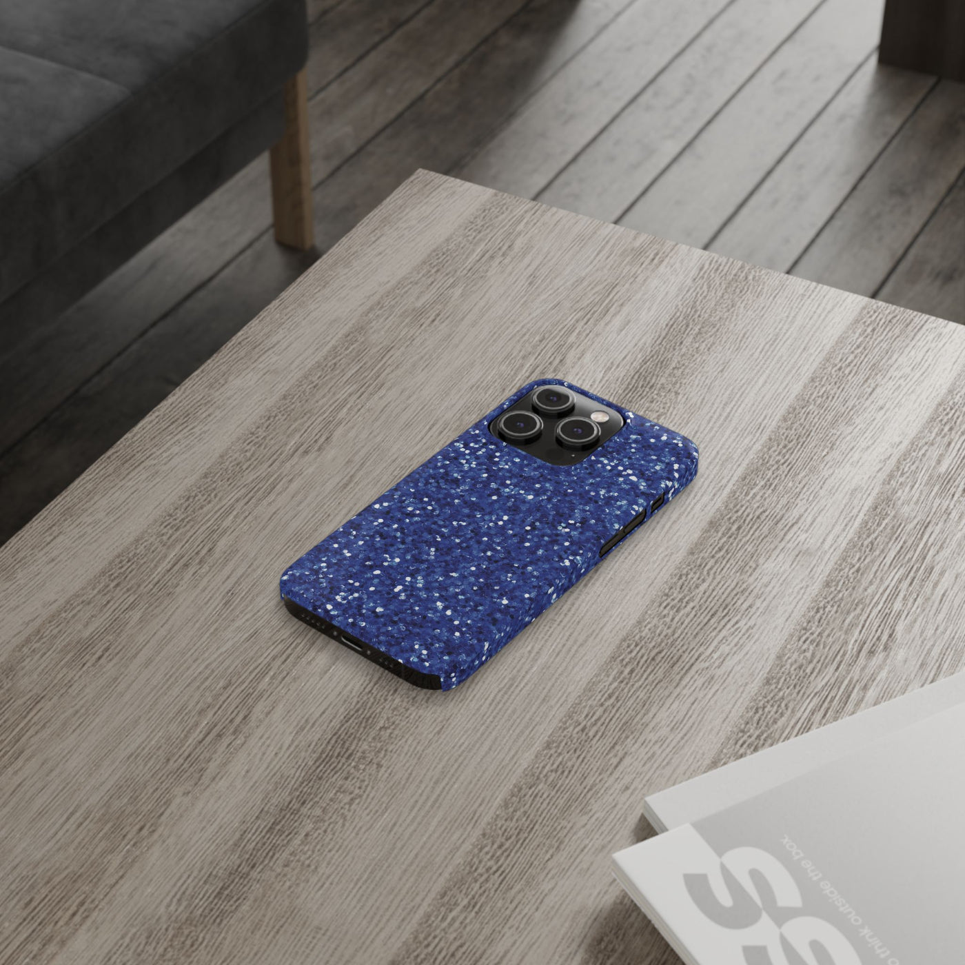 Slim Blue Muted Faux Play on Glitter Effect Cute Phone Cases for Iphone 16 Pro Max | iPhone 15 Case | iPhone 15 Pro Max Case, Iphone 14, Iphone 14 Pro Max, Iphone 13 12 11 8 7